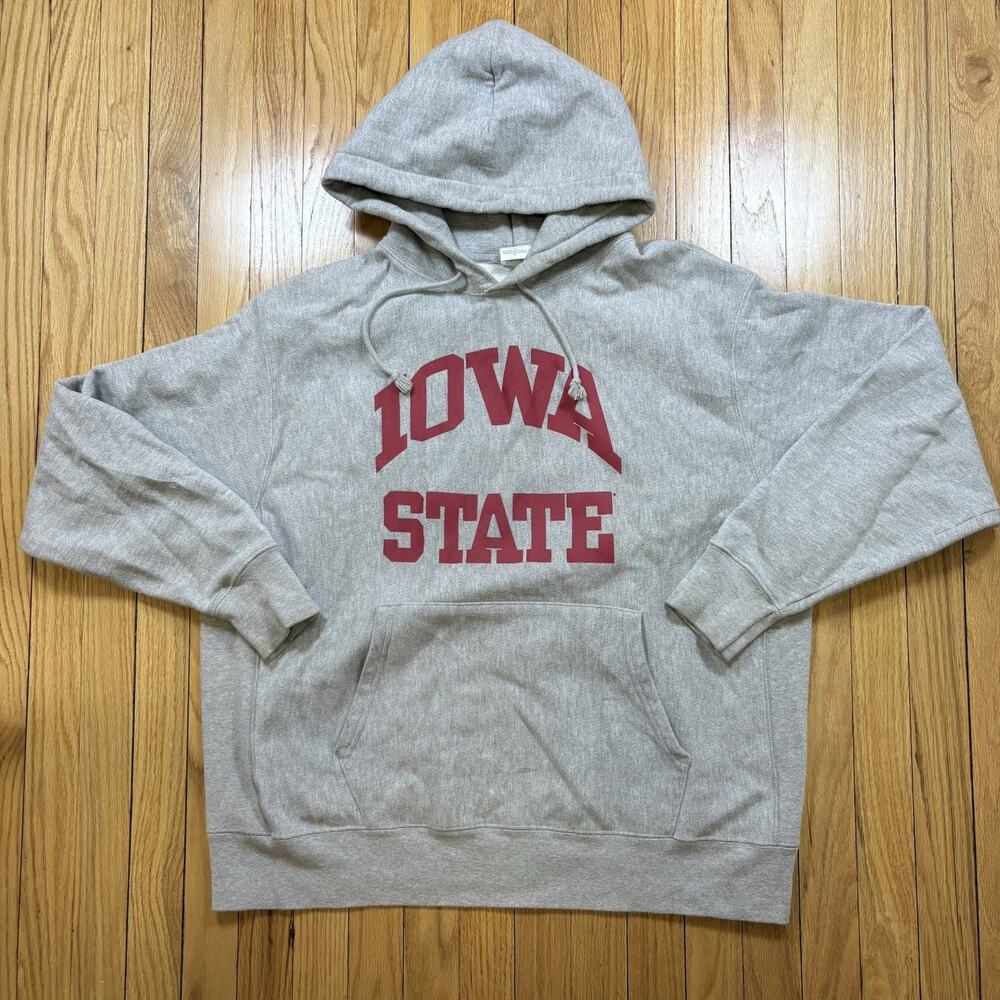 Vintage Iowa State Champion Reverse Weave Hoodie Sweatshirt Men's XL Gray